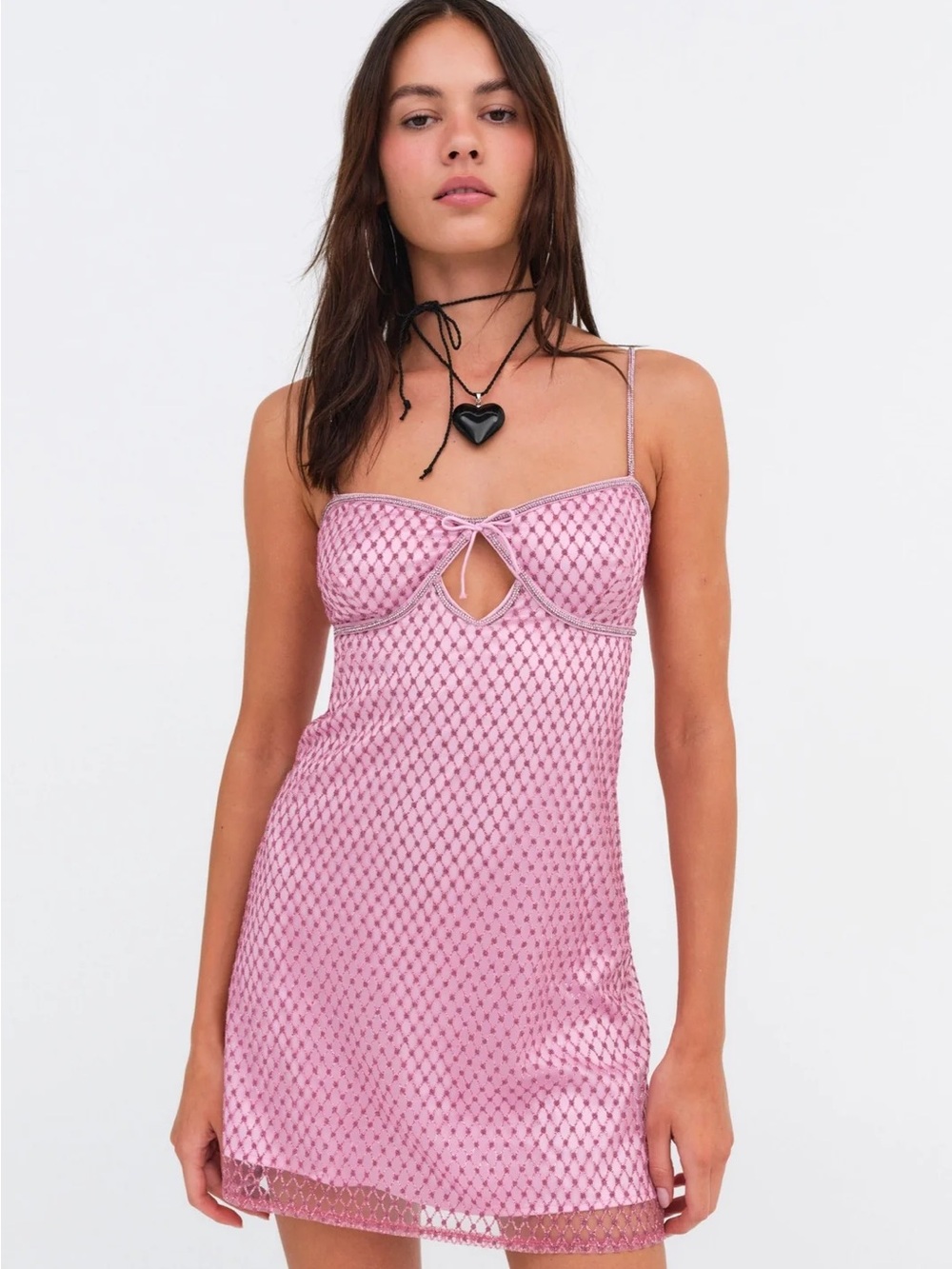 For Love & Lemons Glitter Slip Dress in Pink